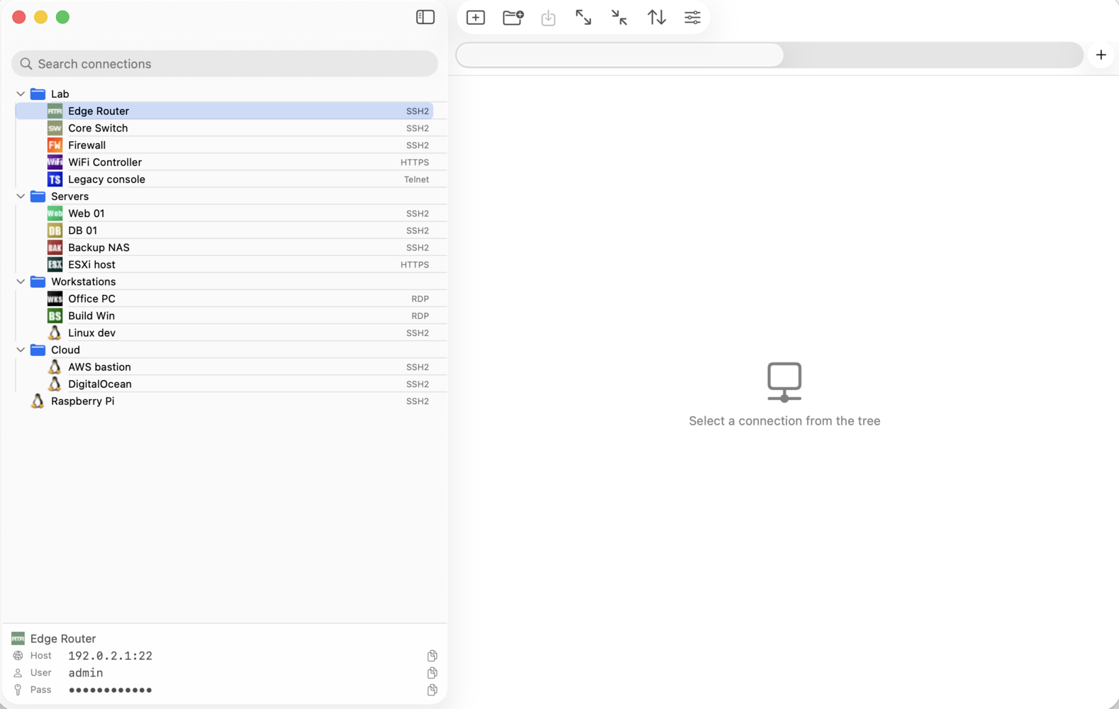 Empty workspace placeholder when no connection is open.